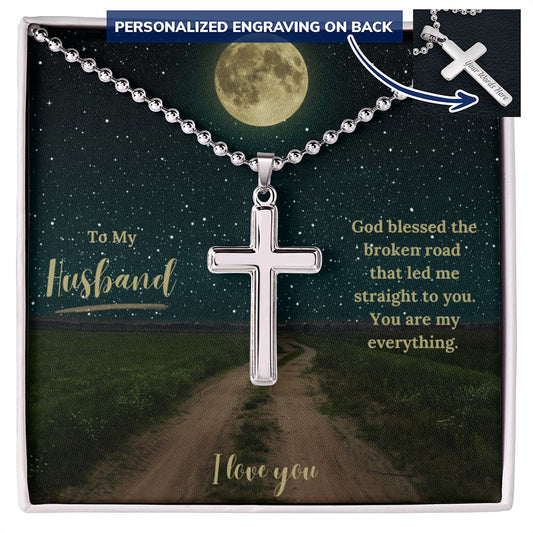 To My Husband ~ Personalized Cross with Ball Chain
